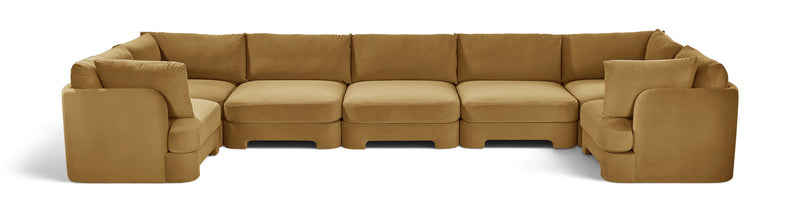 Light brown velvet U-shaped sectional sofa, 7-piece set with ottoman blocks