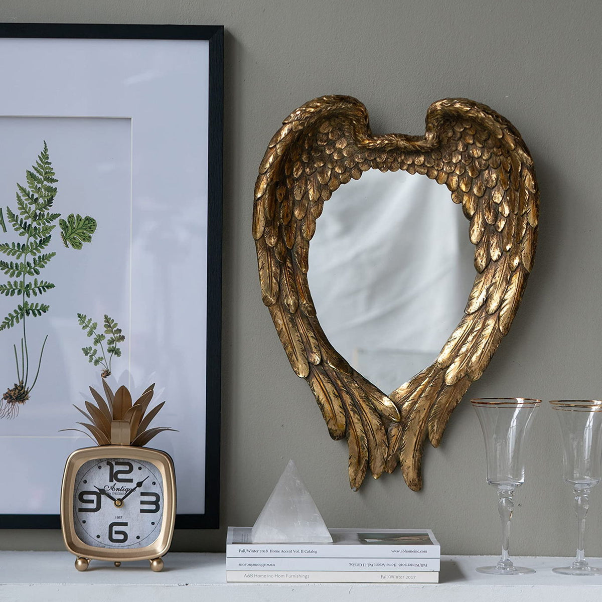 Wing Accent Mirror, Wall Mirror For Living Room - Gold