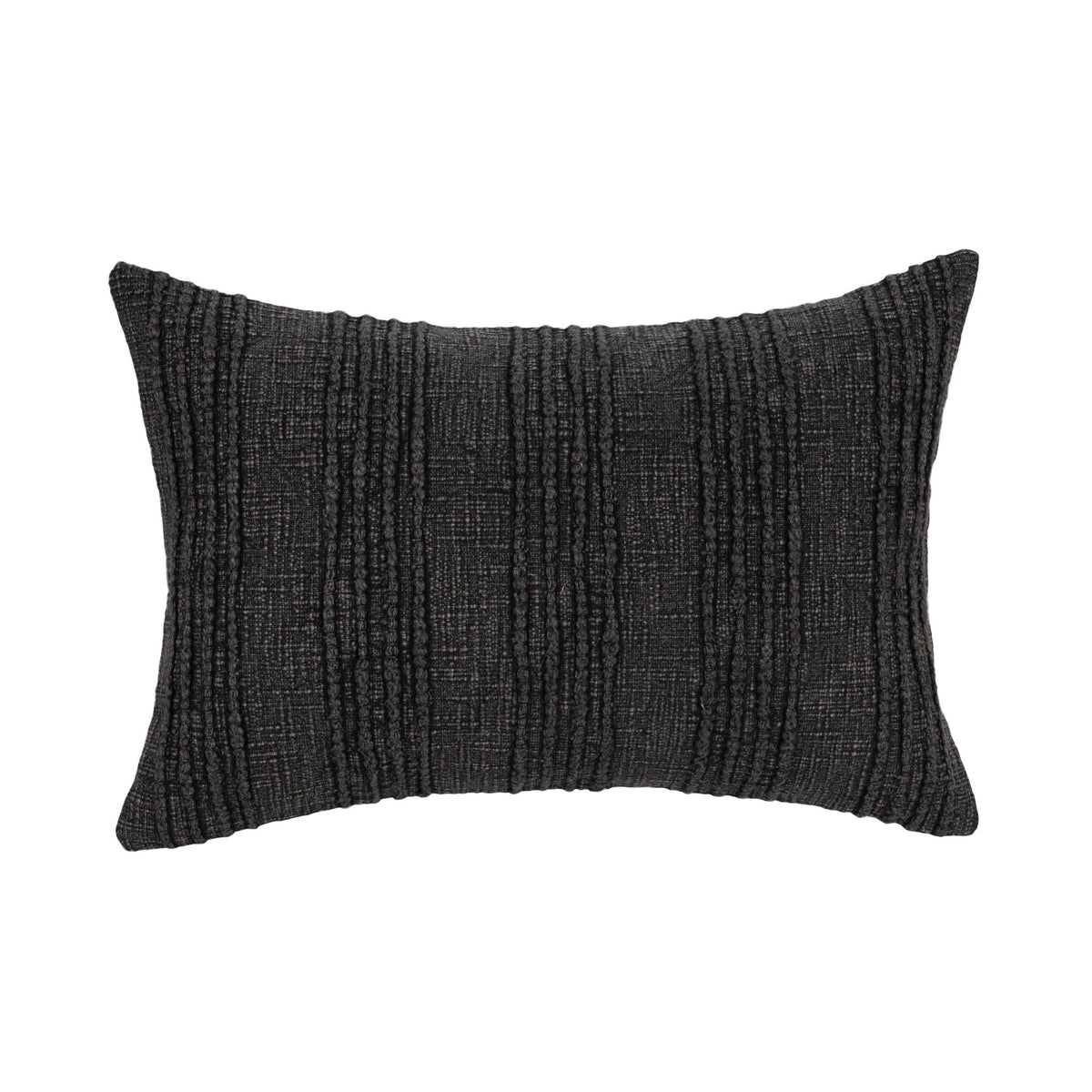 Dark charcoal textured rectangular throw pillow with vertical stripe pattern