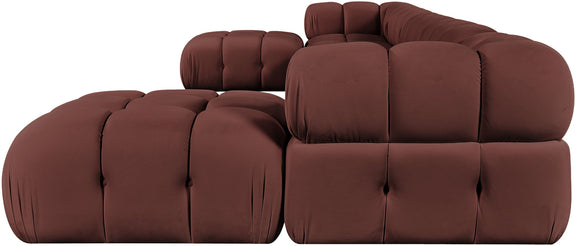 7-piece modular sectional sofa in dark red with curved corner and ottoman modules