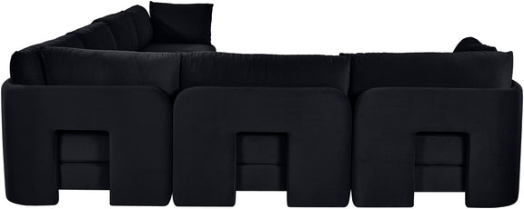 Black velvet corner sectional sofa with square arms and deep seat cushions