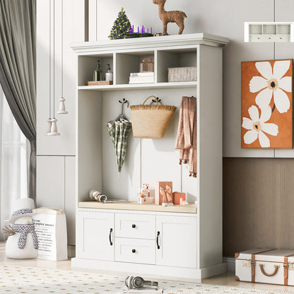 Hall Tree with Bench Hidden Storage White
