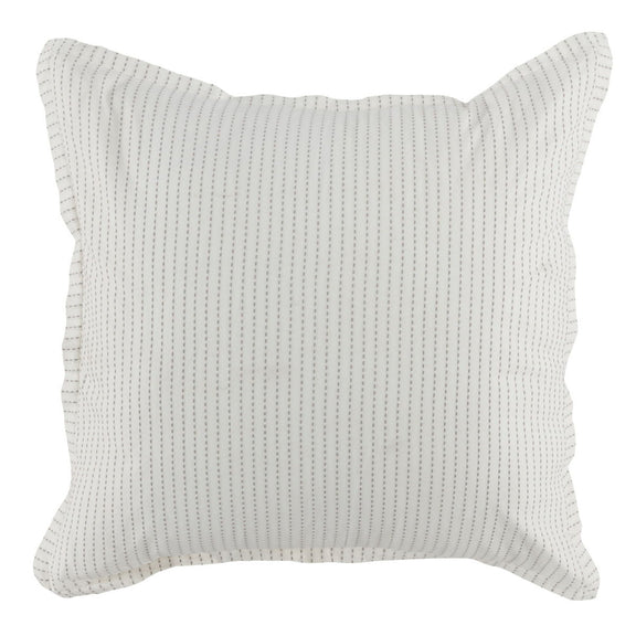 Rectangular ivory pinstripe pillow sham with stitched border and textured stripe weave