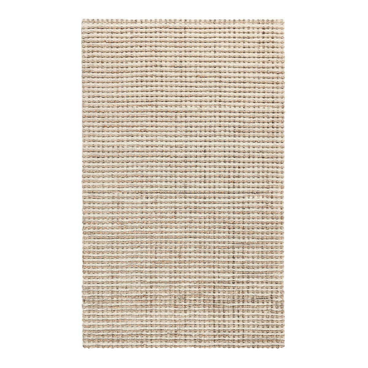 Ivory woven jute rug with tight looped weave and minimal horizontal stripe detailing