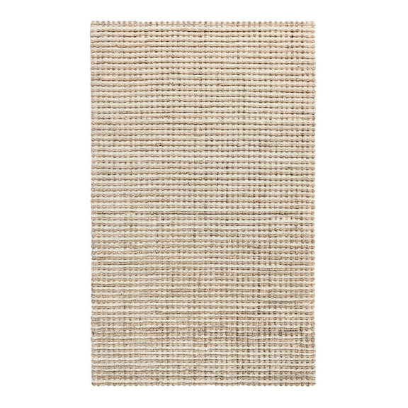 Ivory woven jute rug with tight looped weave and minimal horizontal stripe detailing