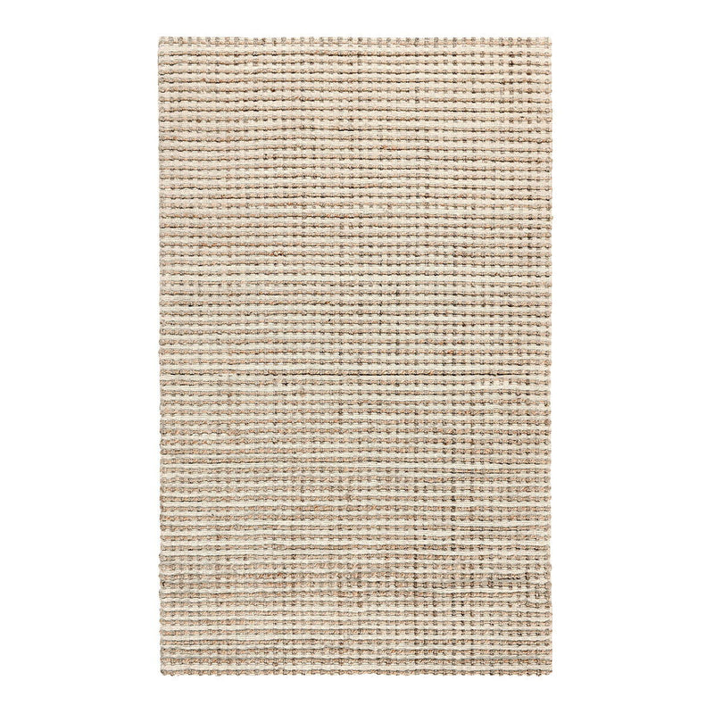 Ivory woven jute rug with tight looped weave and minimal horizontal stripe detailing