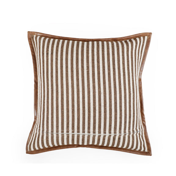 Cotton jute throw pillow with vertical stripes, cream and dark brown