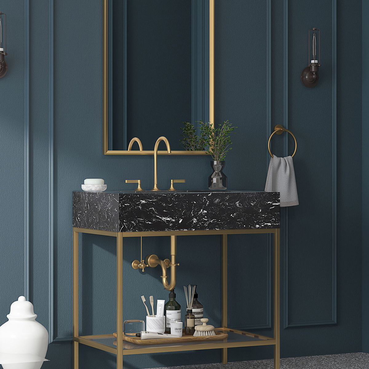 Marmo - Engineered Marble Bathroom Vanity With Gold Base