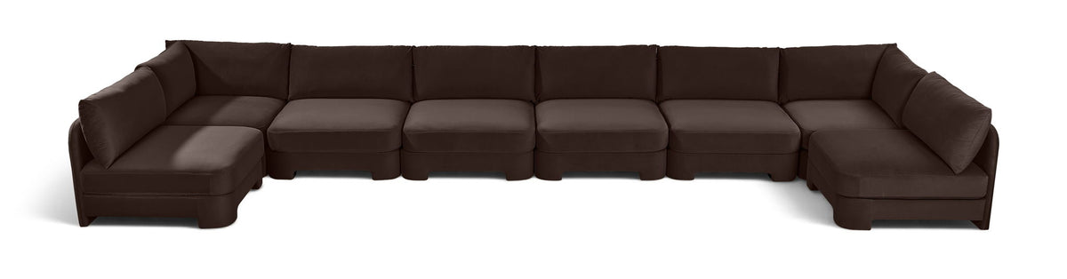 Dark brown armless U-shaped sectional sofa with chaise modules and box cushions
