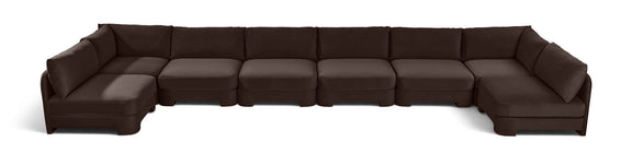 Dark brown armless U-shaped sectional sofa with chaise modules and box cushions