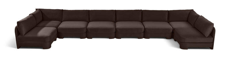 Dark brown armless U-shaped sectional sofa with chaise modules and box cushions