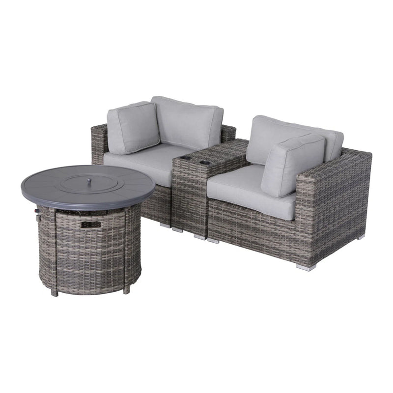 Rattan Patio Set With Comfortable Cushions And Fire Pit