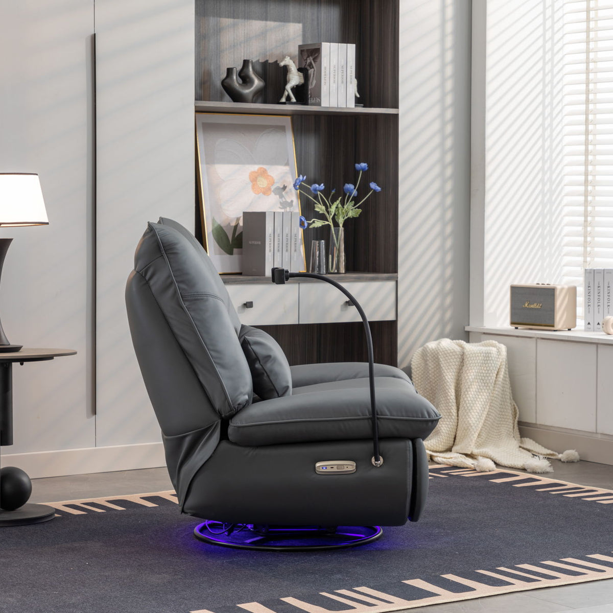 270 Swivel Glider Recliner Chair, Power Recliner Rocking Chair, USB Port Charge For Nursery Chair With Atmosphere Lamp For Living Room Bedroom Apartment
