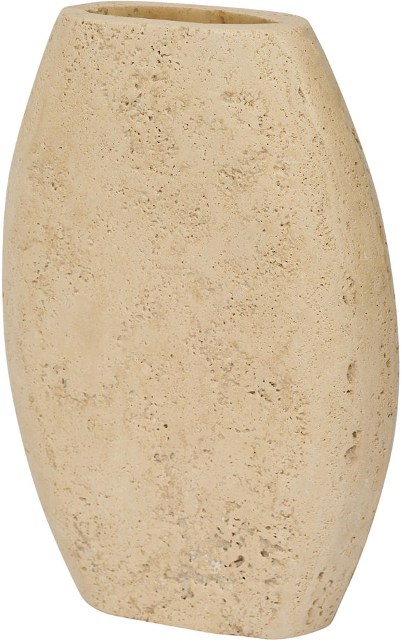 Beige textured travertine-style vase with tapered silhouette