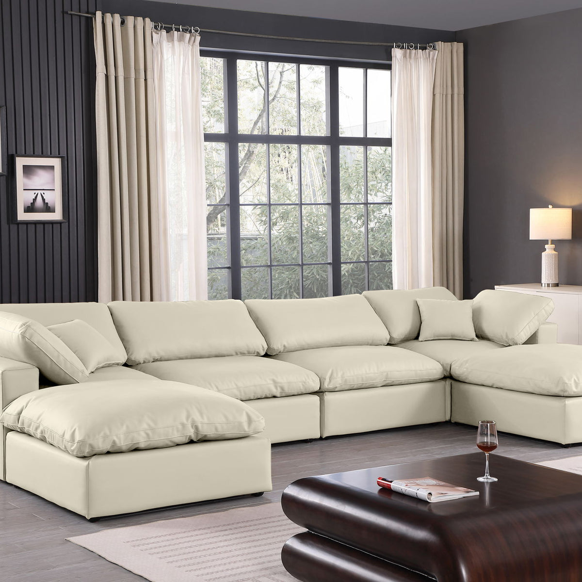 Comfy - 6 Piece Faux Leather Modular Double Chaise Sectional