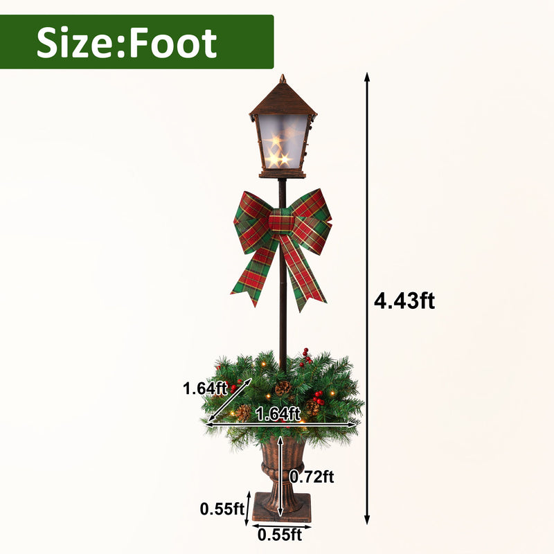 Christmas Lamp Post Decor With Plaid Bow, Artificial Outdoor Holiday Decor (Set of 2) - Brown / Bronze / Green