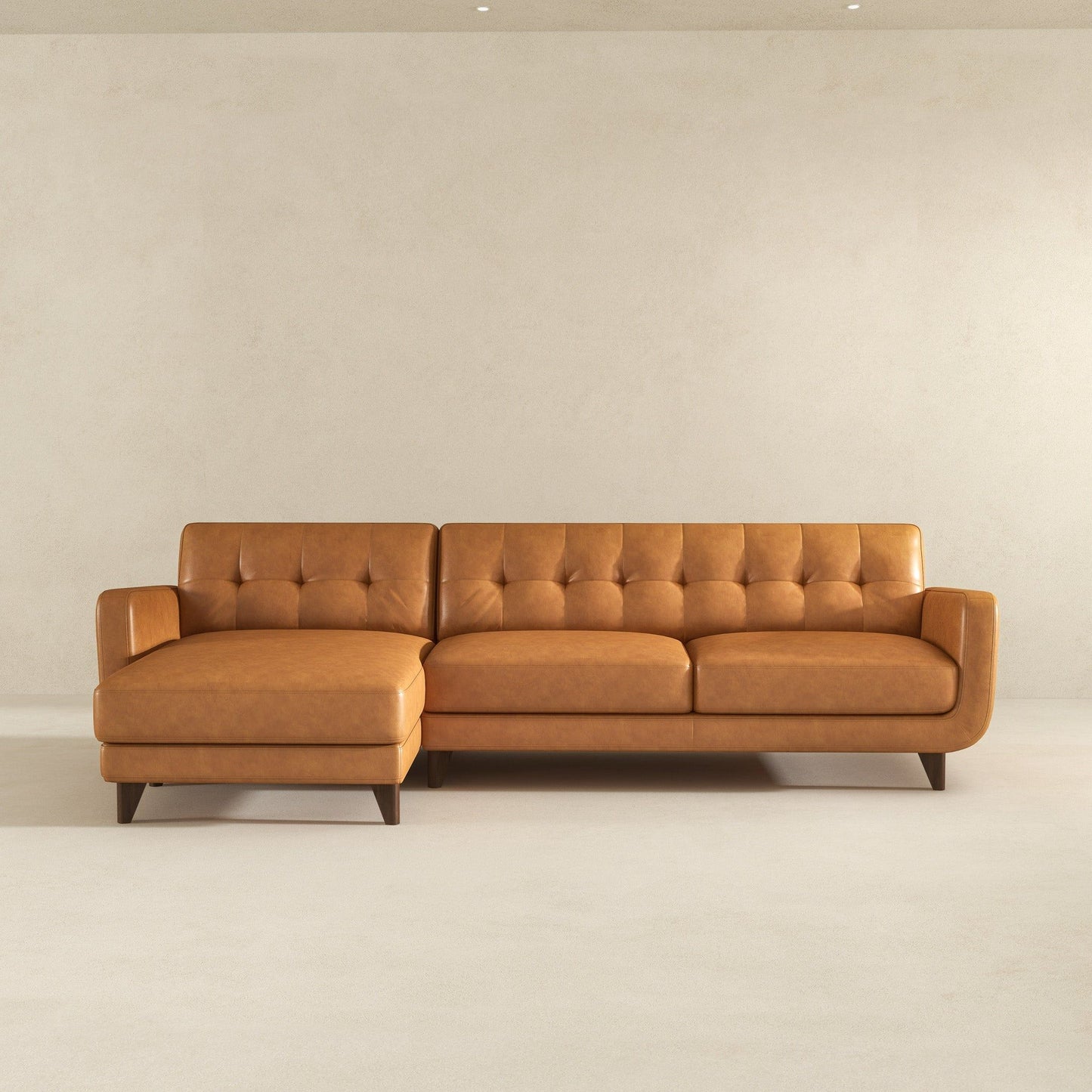 Allison - Mid-Century Modern Leather Sectional Sofa Chaise