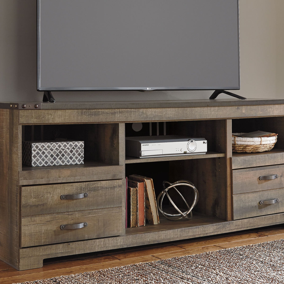 Trinell - 63" TV Stand With Glass/Stone Fireplace Insert - Brown