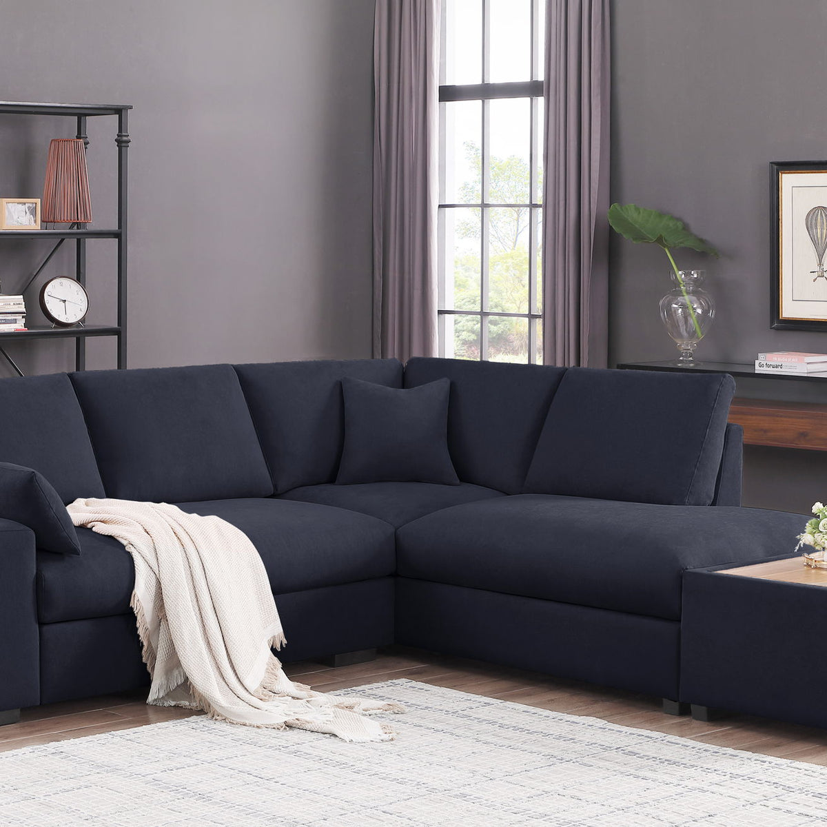 Joshua - 100" Sectional Sofa with Right Facing Chaise and Console Ottoman