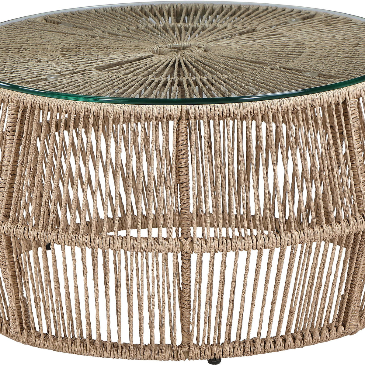 Coastline - Tempered Glass Top And Wicker Outdoor Patio Coffee Table - Natural | Natural