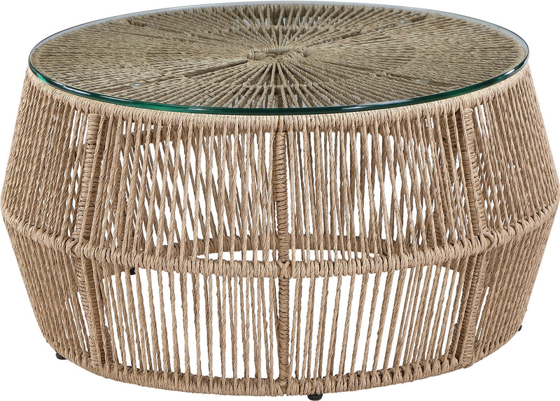 Coastline - Tempered Glass Top And Wicker Outdoor Patio Coffee Table - Natural | Natural