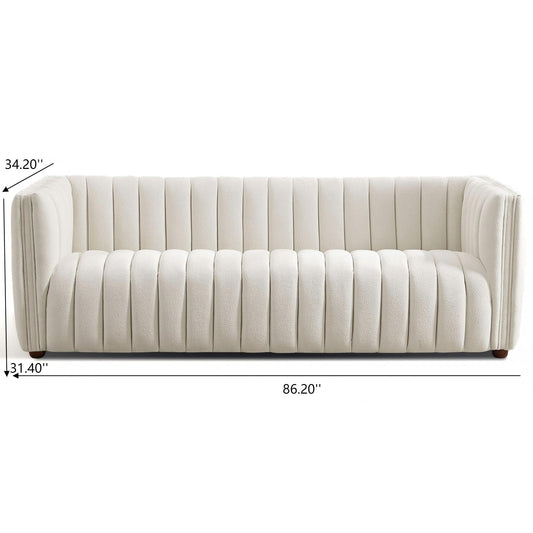 April - Mid-Century Modern Luxury Tight Back Boucle Couch - Ivory / Light Beige / White
