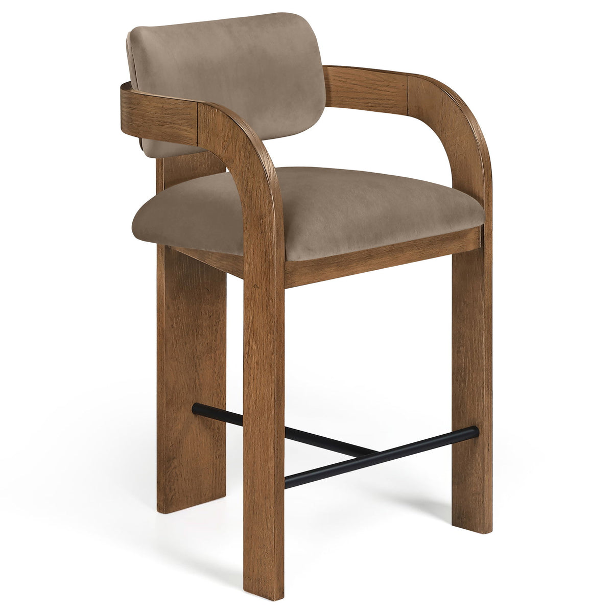 Cedra - Velvet Performance Fabric Upholstered Counter Stool - Brown Frame
