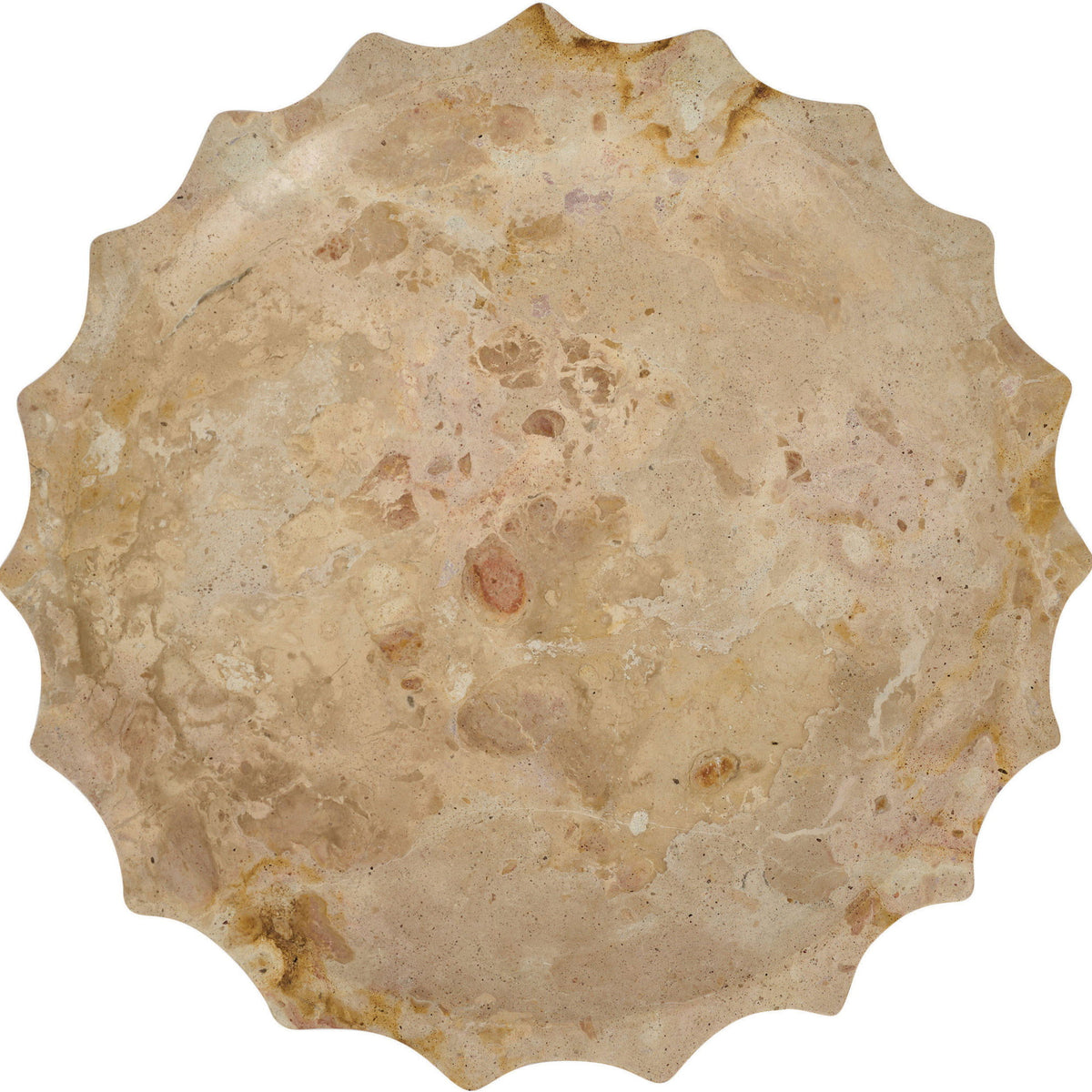 Beige genuine marble bowl with speckled texture and scalloped rim edges