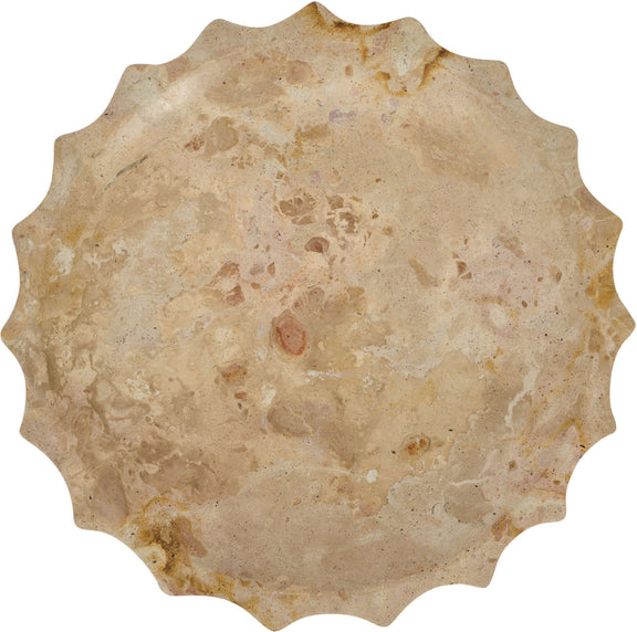 Beige genuine marble bowl with speckled texture and scalloped rim edges