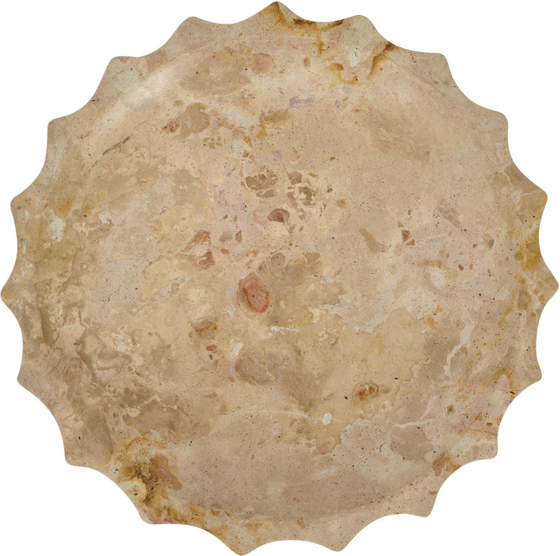 Beige genuine marble bowl with speckled texture and scalloped rim edges