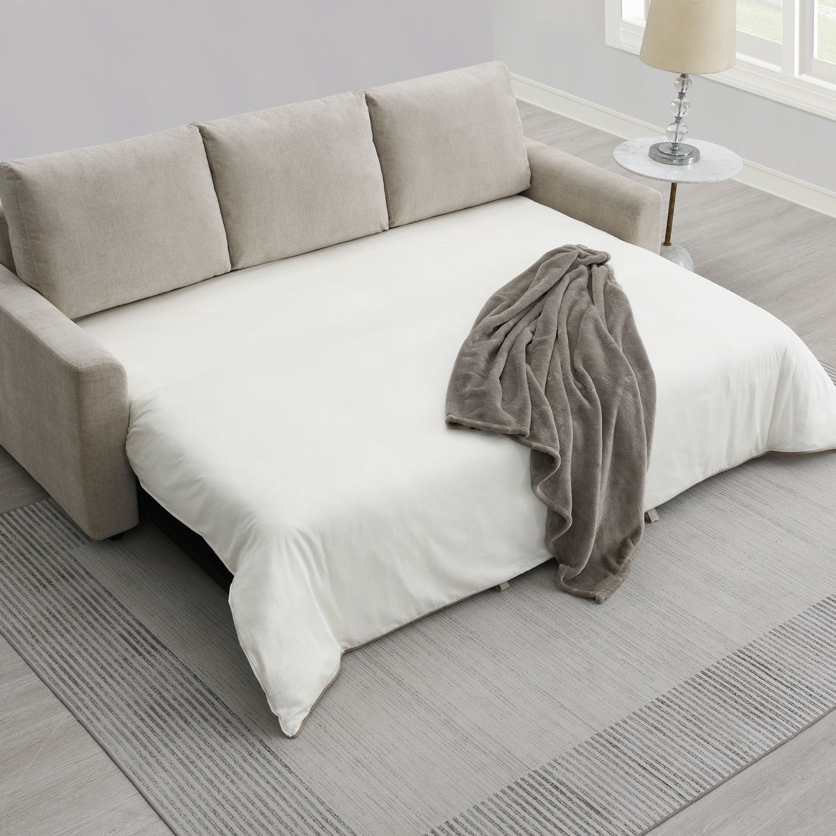 Leira - Linen Pull Out Sleeper Sofa - Beige