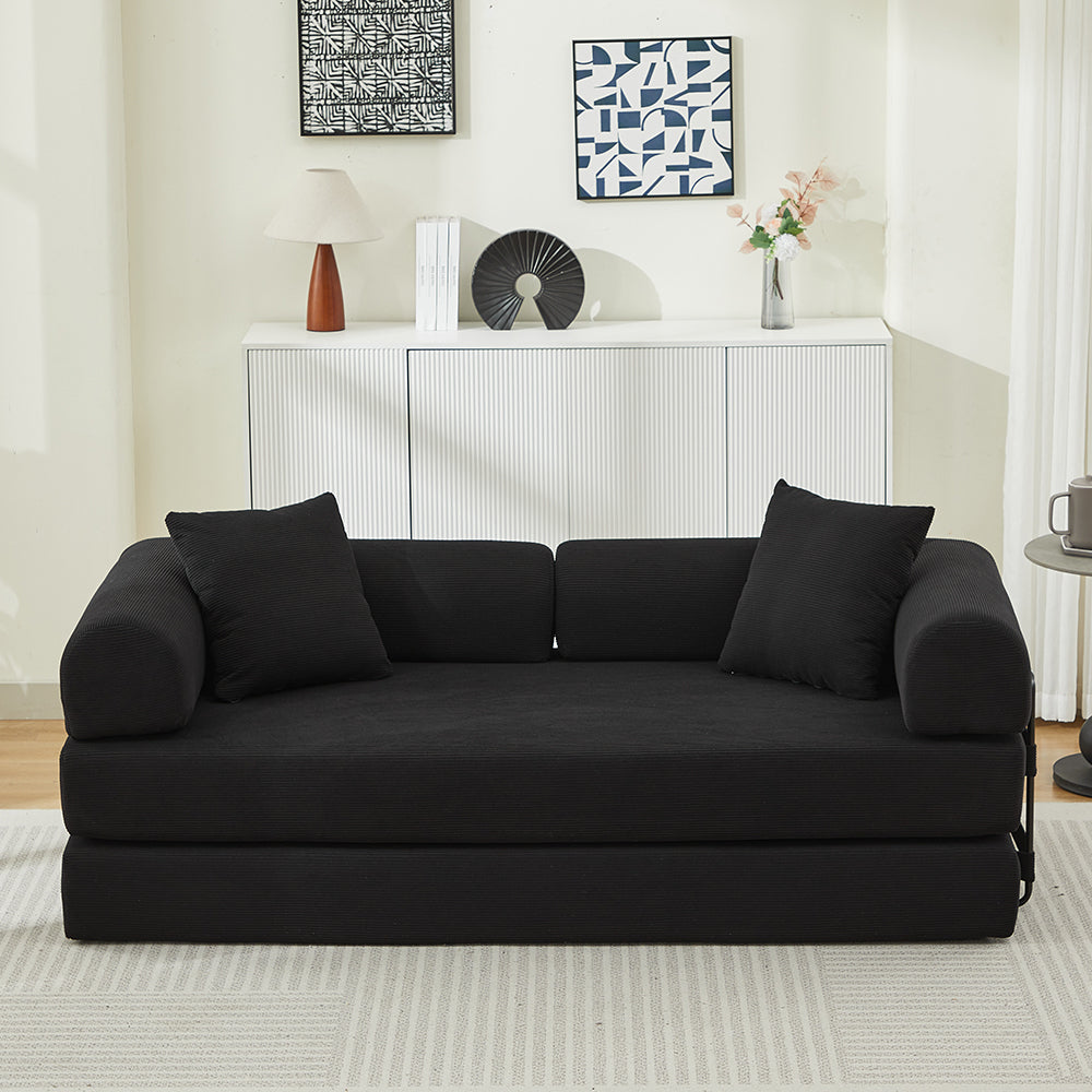 Folding Sofa Bed, 78.5' Convertible Couch Bed with 2 Pillows, Fold Out Couch, Foam Spring Floor Mattress, Futon Couch for Living Room, Office, Apartment