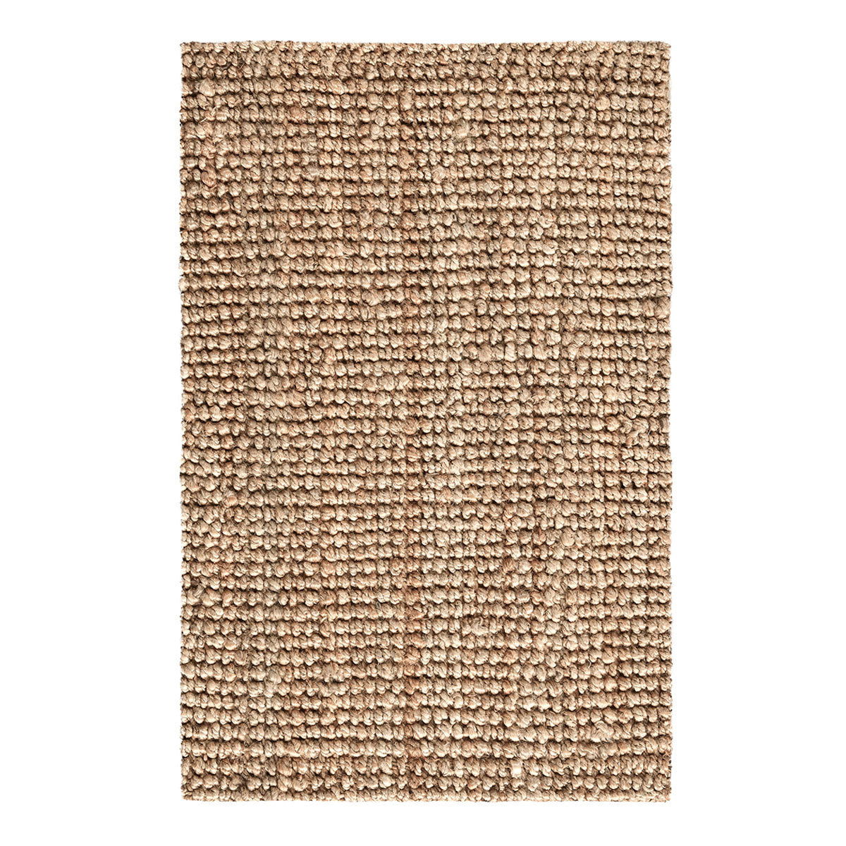Beige chunky loop rug with uniform looped pattern and textured, low pile
