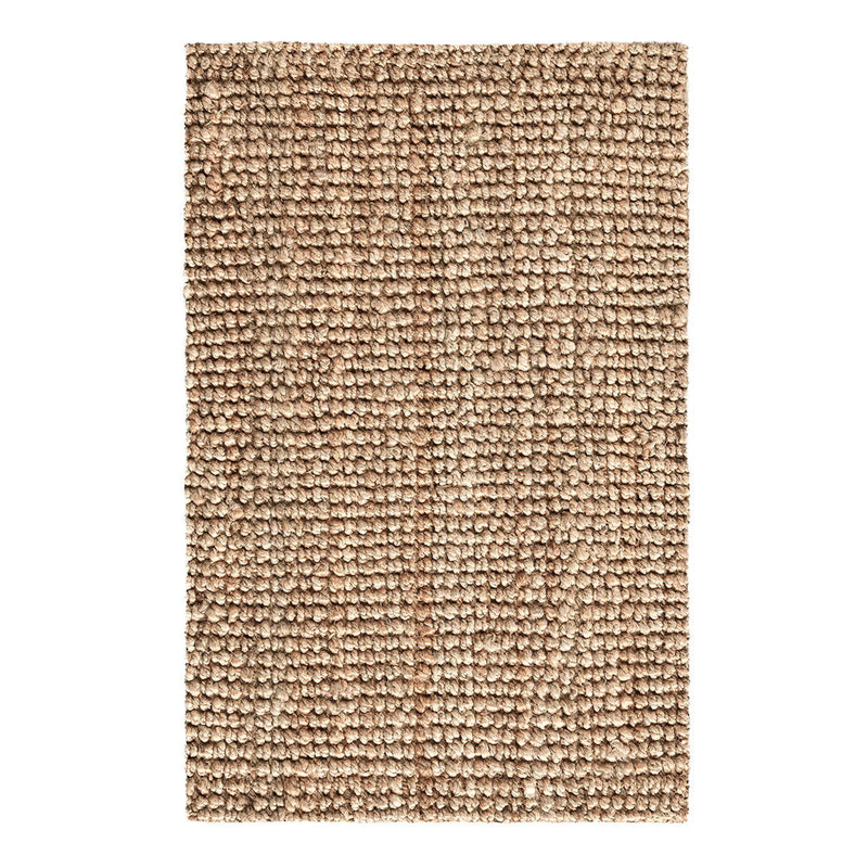 Beige chunky loop rug with uniform looped pattern and textured, low pile