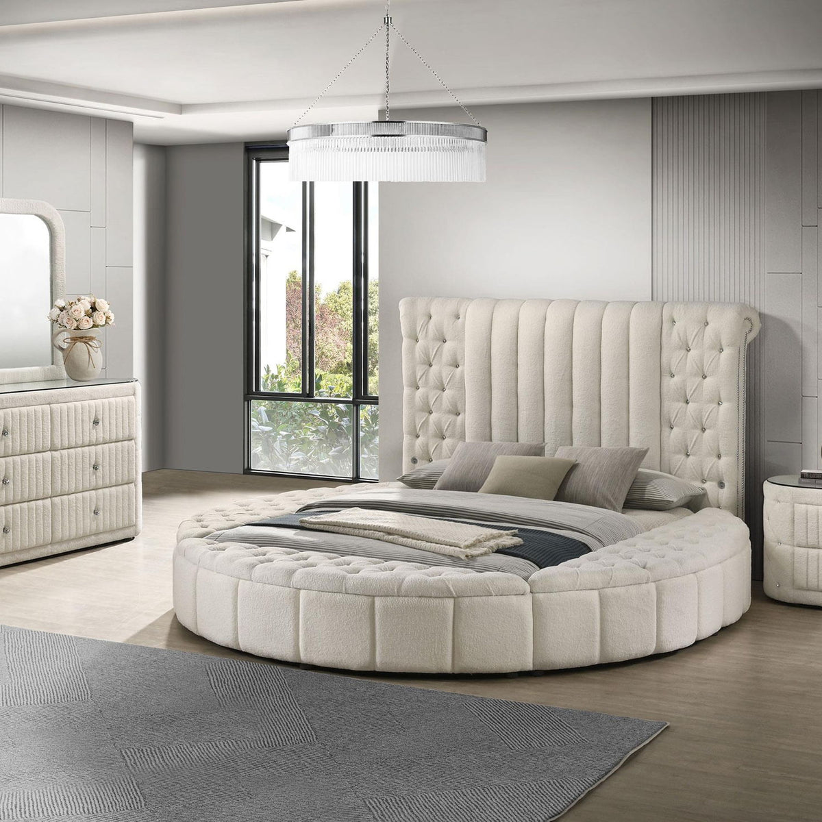 Sonya 4-piece Upholstered Eastern King Bedroom Set Ivory