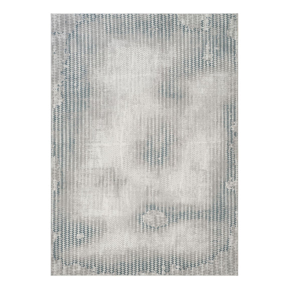 Gray contemporary area rug with 3D textured geometric pattern.