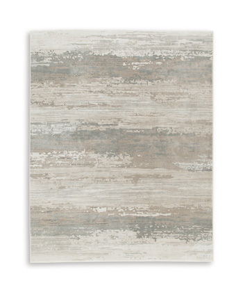 Light beige and gray distressed abstract area rug with short pile texture