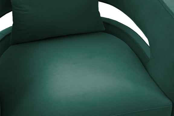 Green swivel chair seat cushion with upholstered arm and back panel