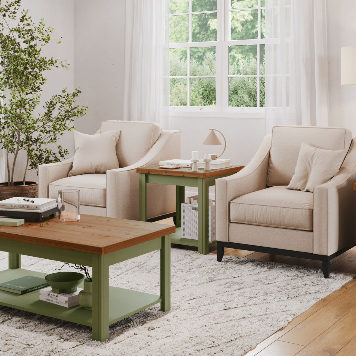 Vineyard - Coffee Table - Sage Green And Fruitwood