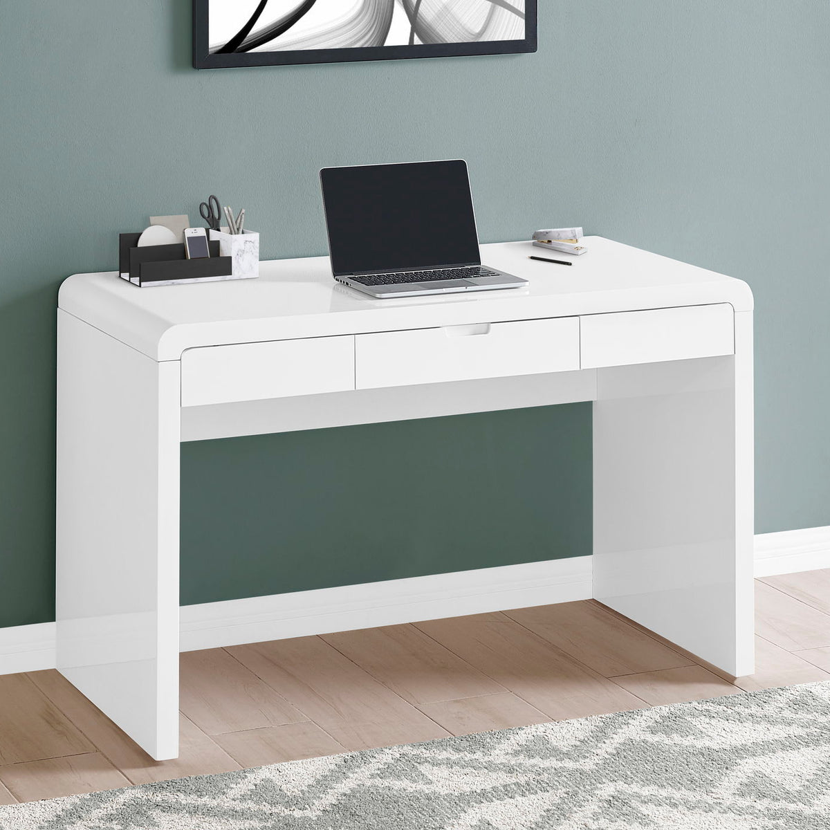 Computer Desk For Home Office, Storage Drawers, Contemporary & Modern - White