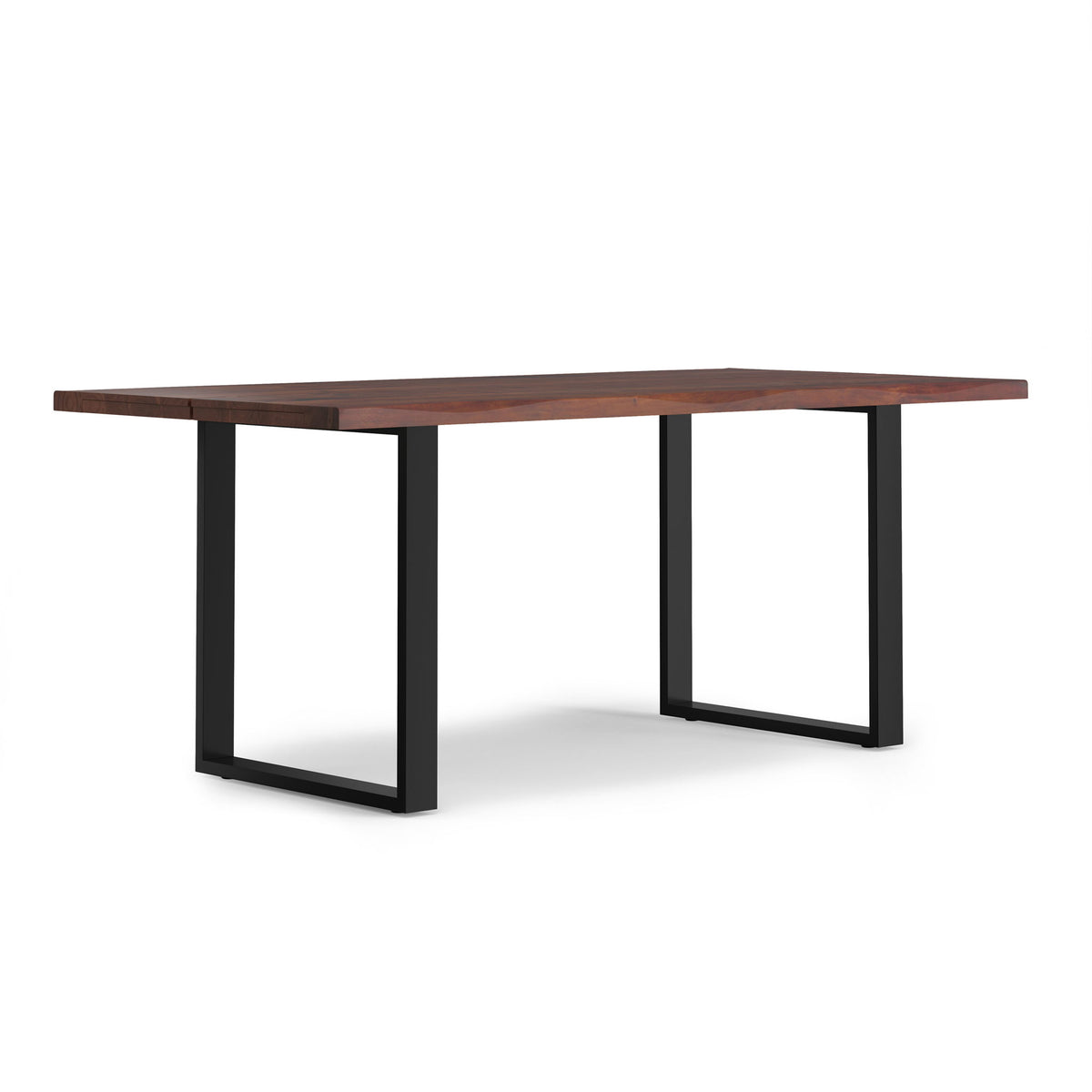 Rectangular dining table with light wood top and black metal legs