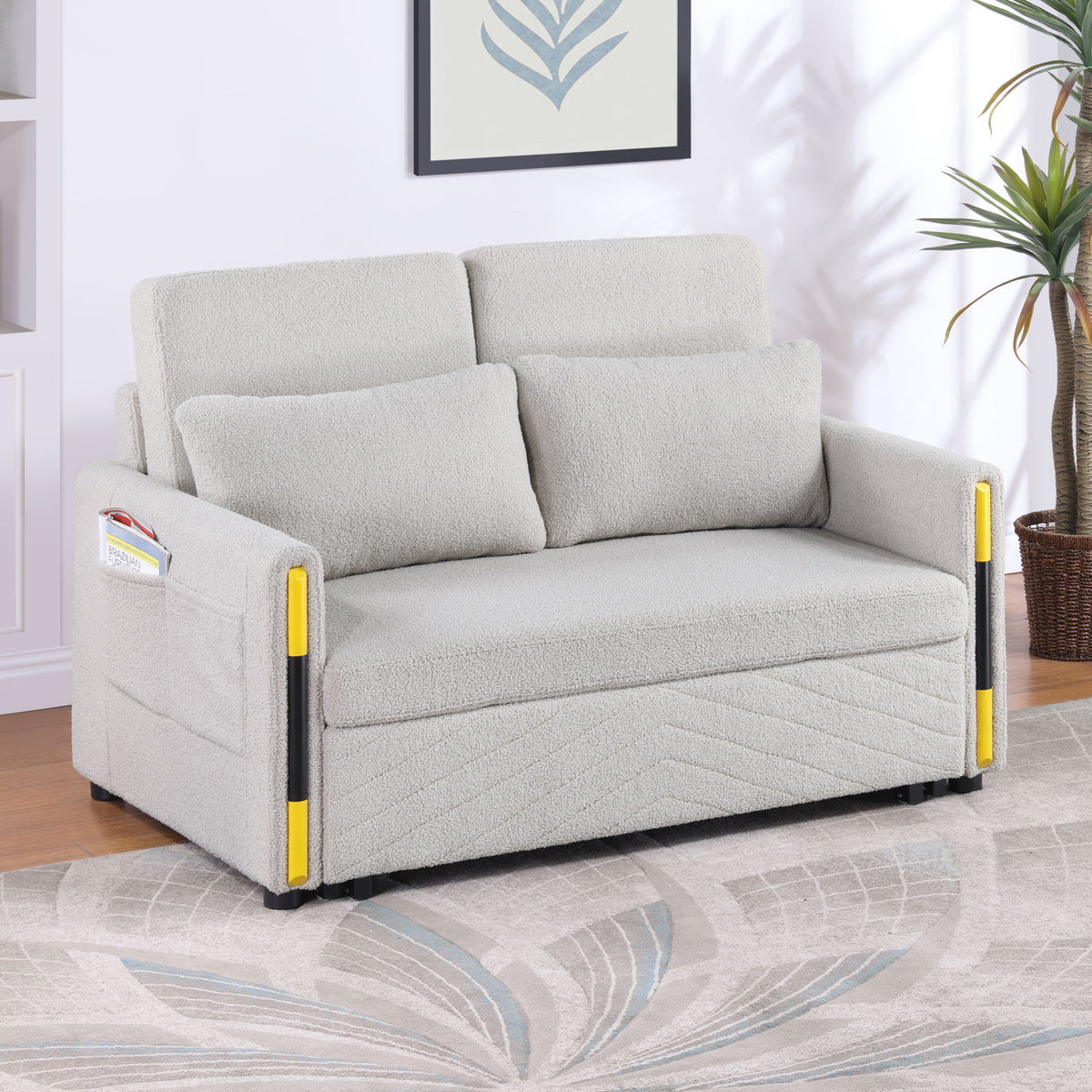 Percy - Teddy Velvet Sleeper Loveseat With Dual-Pull Sleeper Design