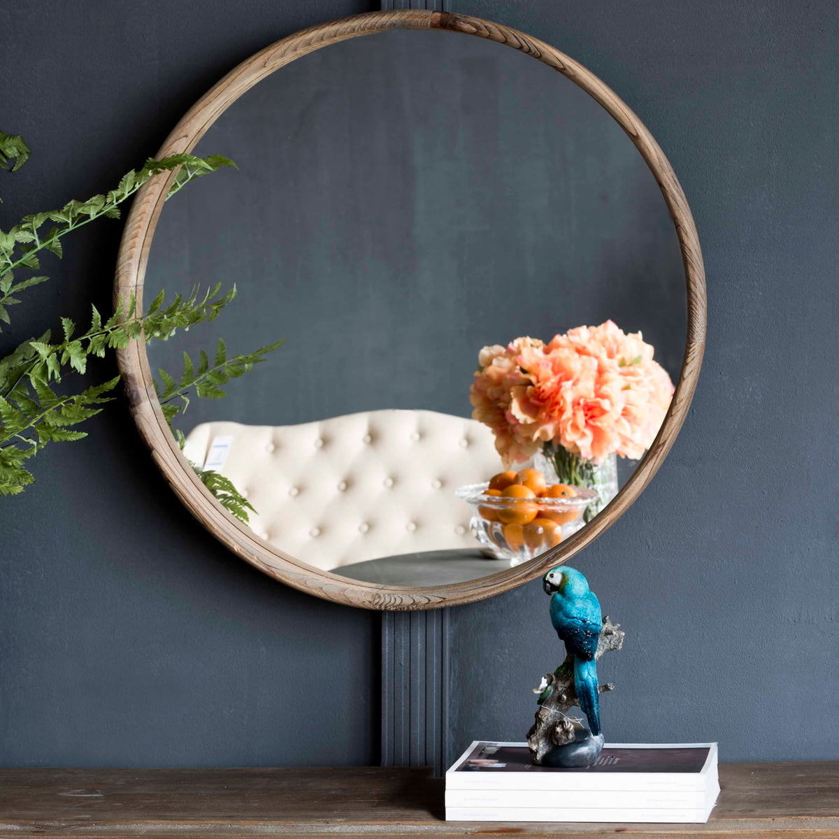 Round Wood Mirror, Wall Mounted Mirror Home Decor For Bathroom Living Room