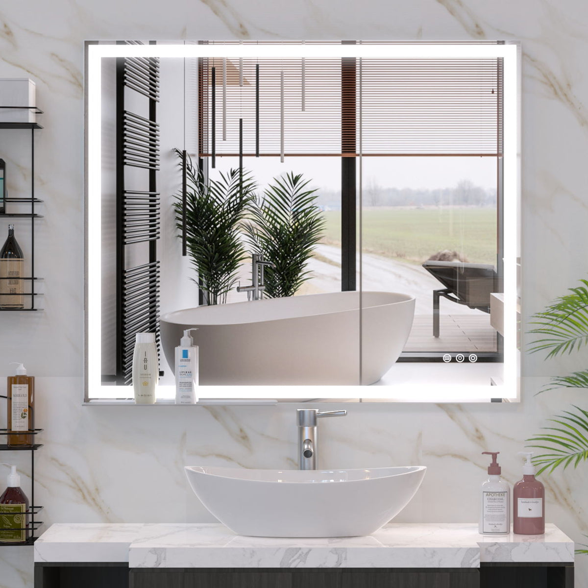 LED Bathroom Vanity Mirror Wall Mounted Adjustable White / Warm / Natural Lights Anti-Fog Touch Switch With Memory Modern Smart Large Bathroom Mirrors