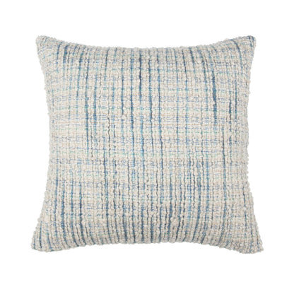 Blue textured woven throw pillow, square shape with subtle grid pattern