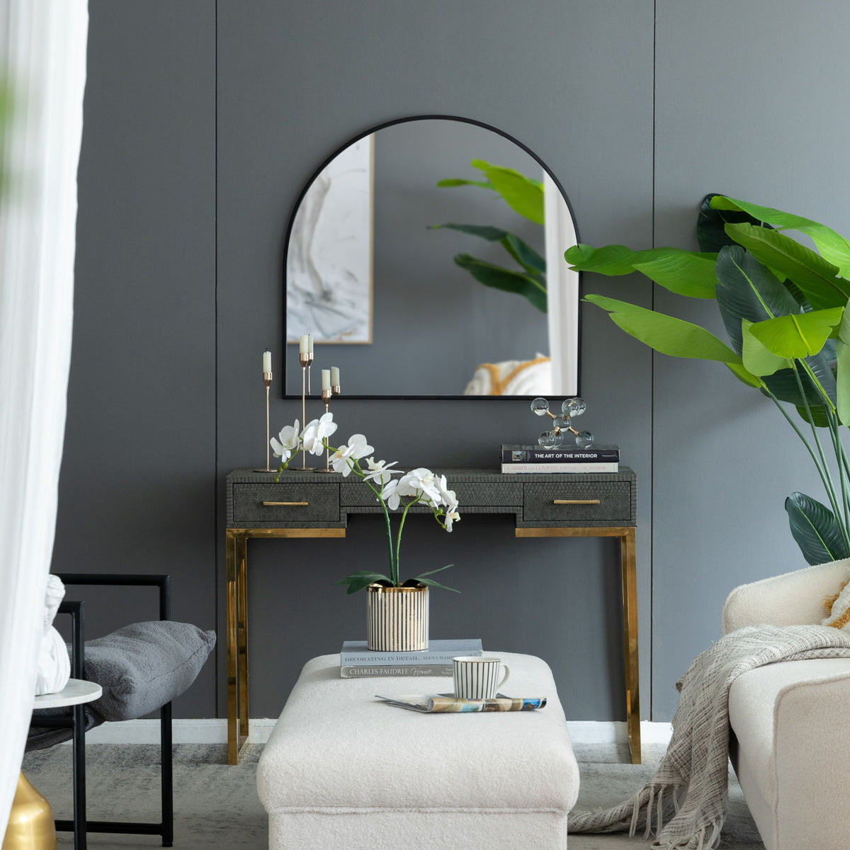 Arched Mirror With Metal Frame, Wall Mirror For Living Room Bedroom Entryway