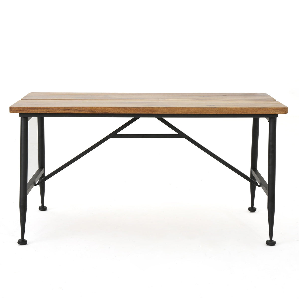 Rectangle Outdoor Coffee Table With Angled Tubular Legs And Wood Top - Black