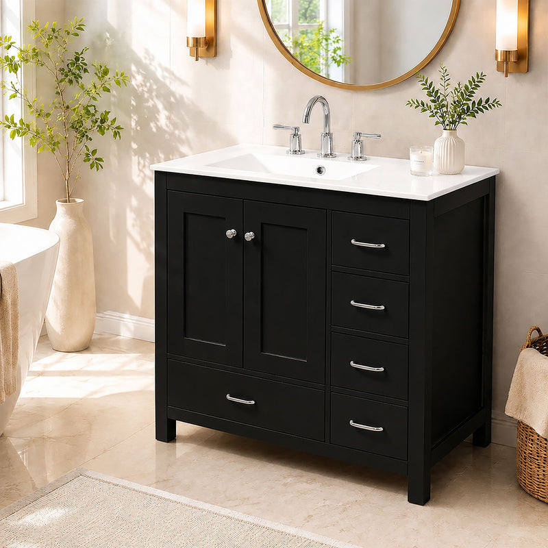 Bathroom Vanity With Sink Combo, 2 Soft Close Doors And 5 Drawers