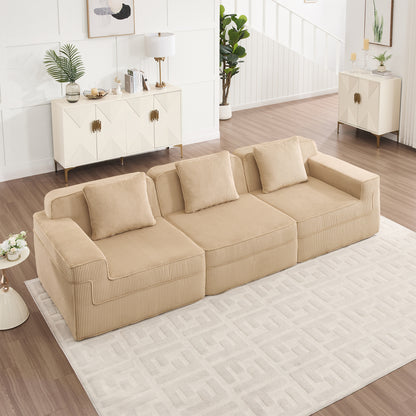 3-Seater Modular Corduroy Sectional Sofa - Camel Corduroy