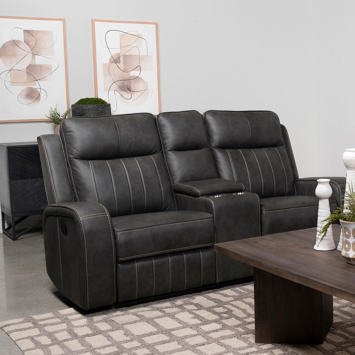 Raelynn Upholstered Track Arm Motion Loveseat Grey